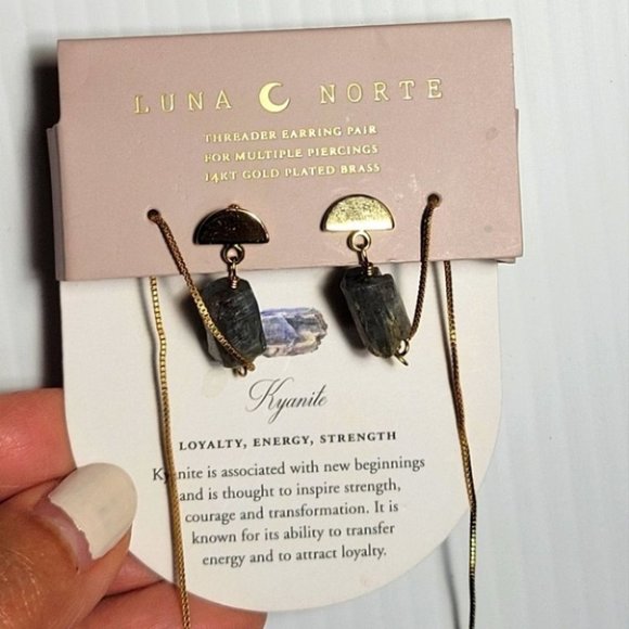 luna norte Jewelry - Luna Norte threader earrings 14k gold plated brass dangle earrings kyanite stone
